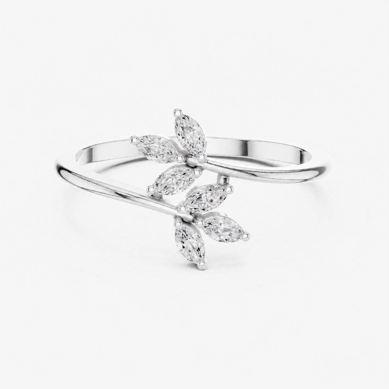 14K White Gold Lab Grown Diamond Leaf Ring | Elysian Leaf