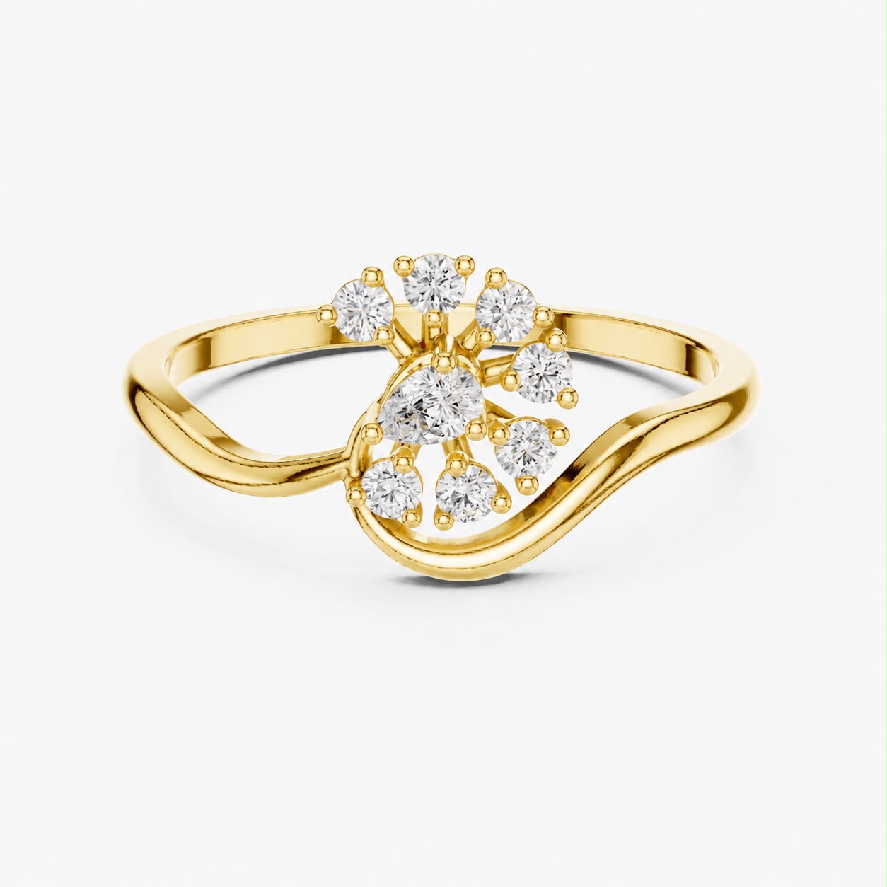 14K Yellow Gold Lab Grown Diamond Floral Ring | Golden Blossom
