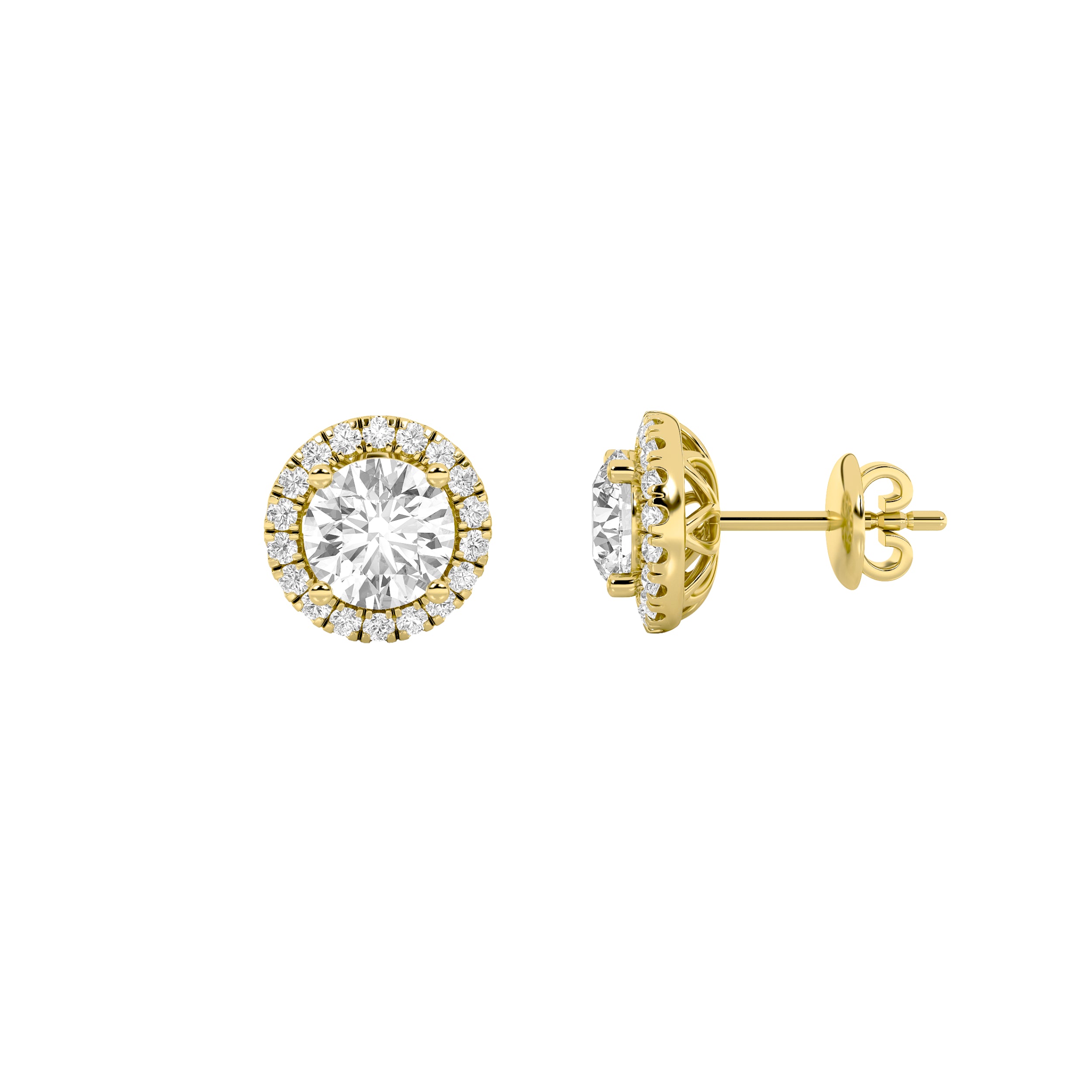 Alexya Signature Cathedral Round Halo Studs