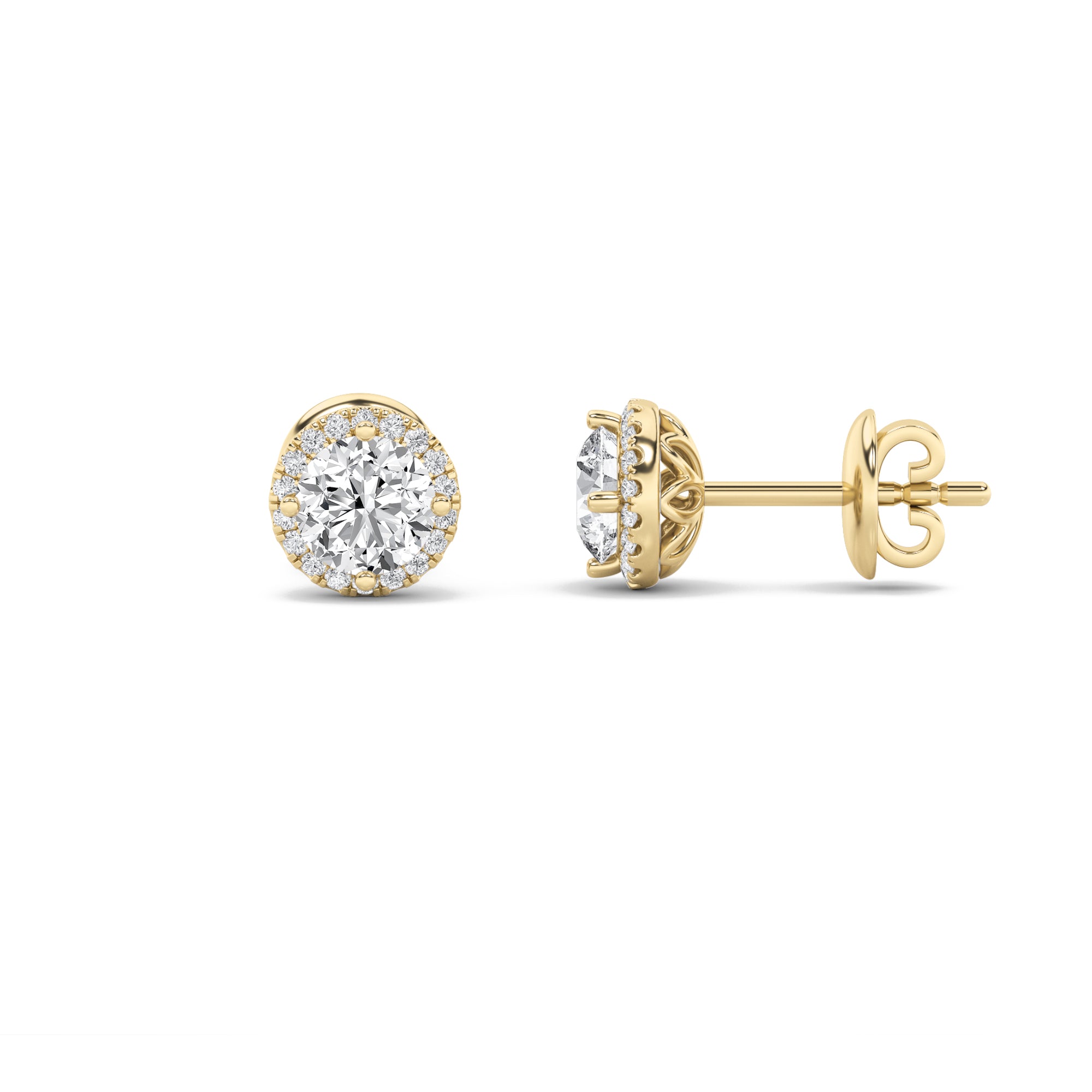 Halo Diamond Solitaire Stud Earrings